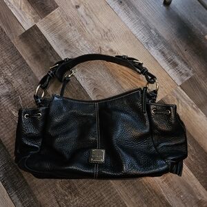 Dooney & Bourke Black Pebbled Leather Shoulder Bag with Gold Hardware